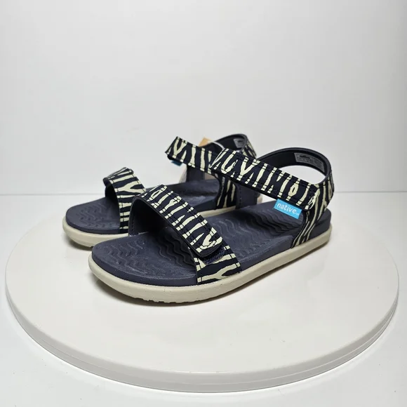 Native Charley Print Sandal Hook-And-Loop Adjustable Straps Zebra Black White 12